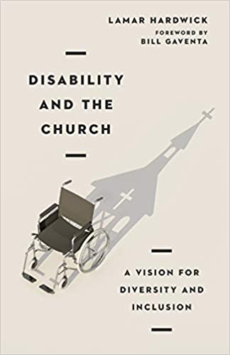 A beige colored book cover featuring a wheelchair with a shadow in the form of a church steeple.